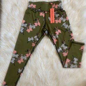 Mink Pink Move Olive Green Floral Print Leggings